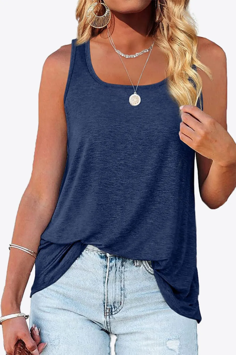 Curved Hem Square Neck Tank Top