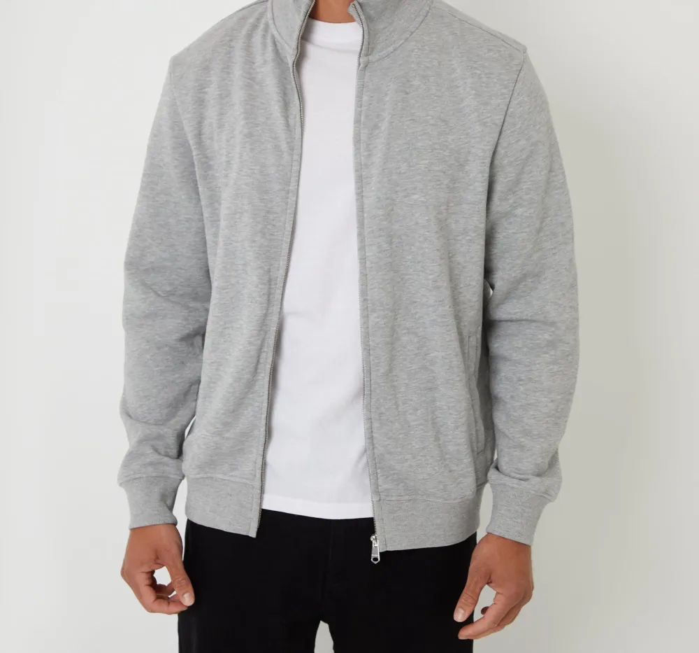 Men's Light Gray Full-Zip Funnel-Neck Sweatshirt
