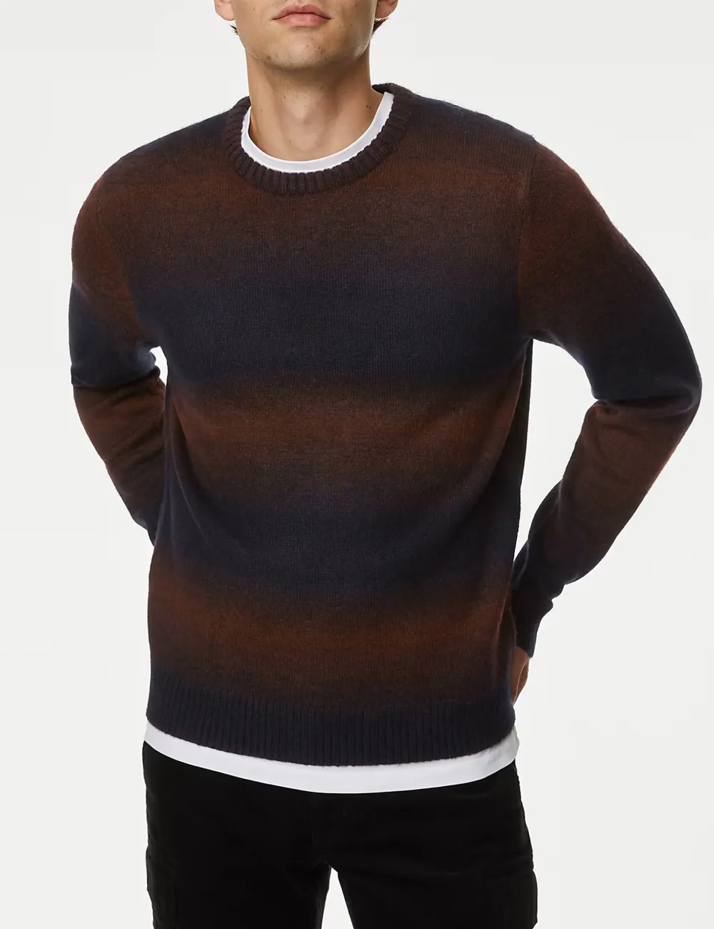 Men's Brown Gradient Striped Crew Neck Jumper