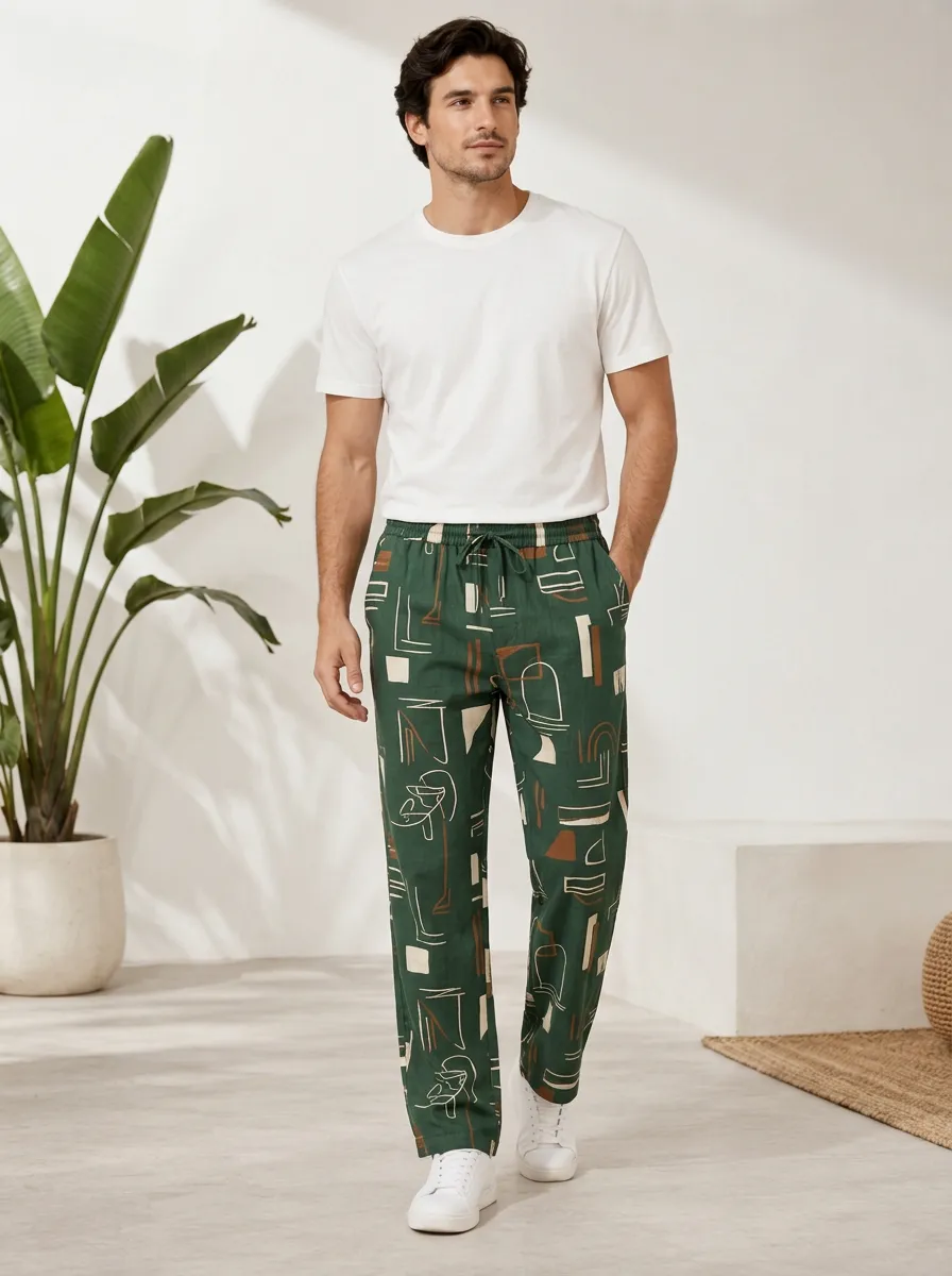 Men's Geometric Abstract Line Art Printed Pants