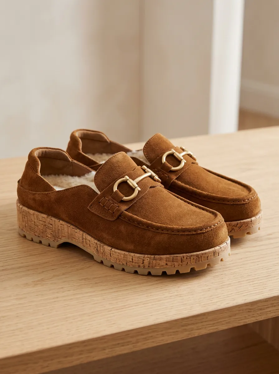 Women's Classic Platform Casual Suede Wood Sole Loafers