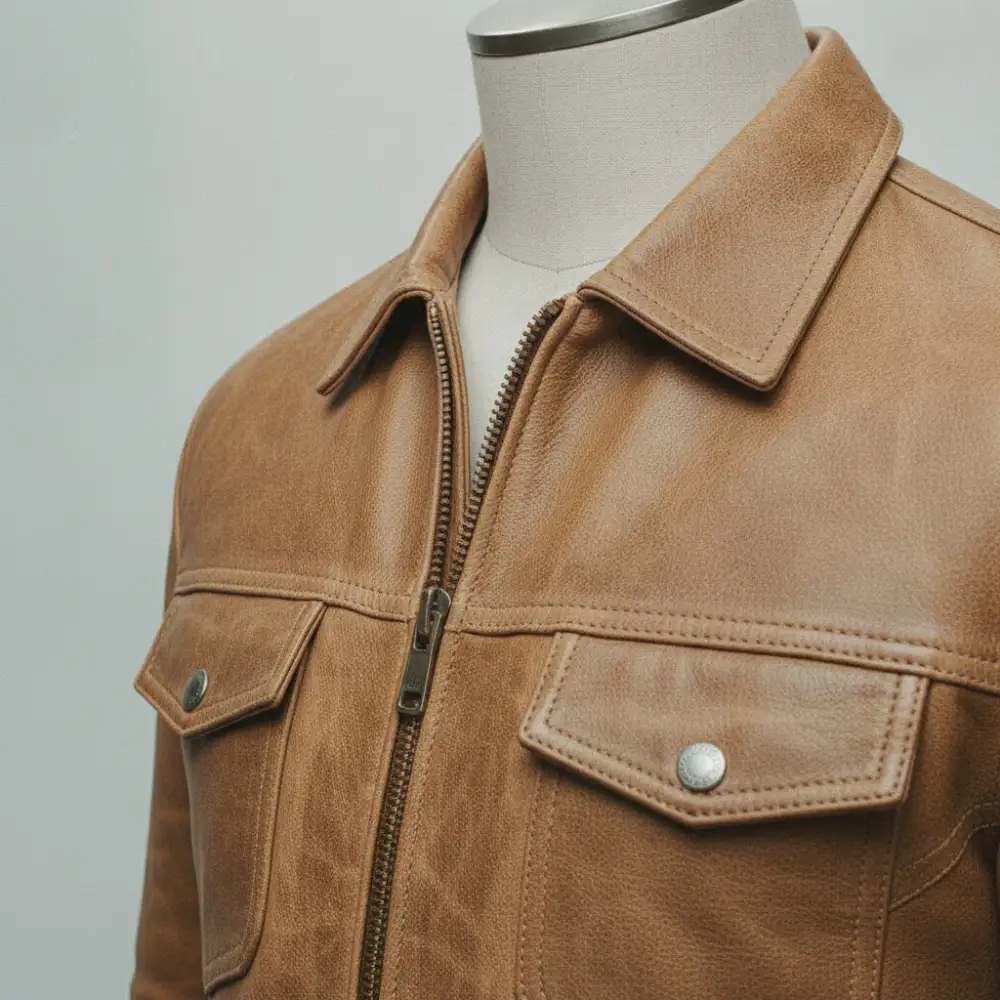 Leather Biker Motorcycle Cafe Racer Jacket