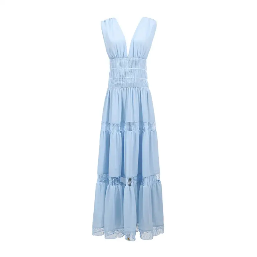 Tiered V Neck Sleeveless Maxi Dress