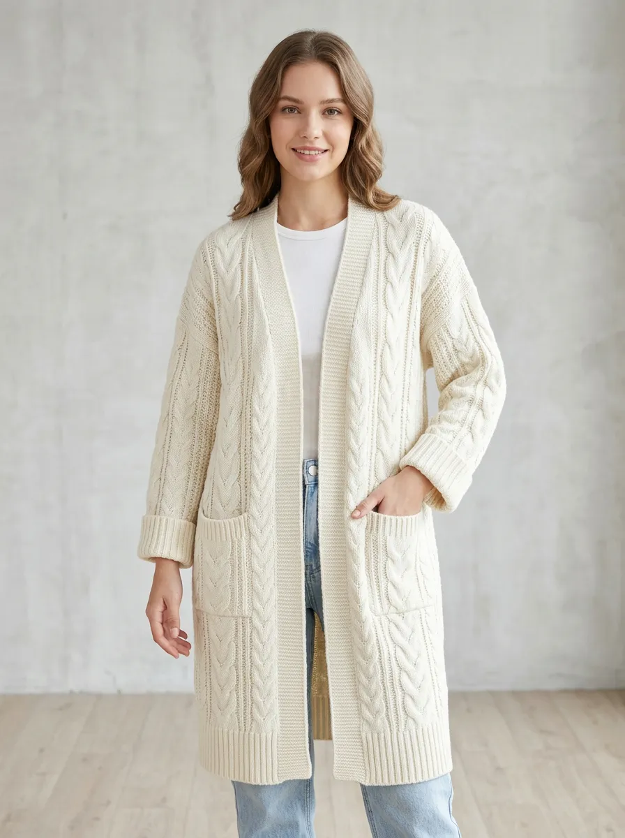 Women's Off- Cable Knit Open Cardigan