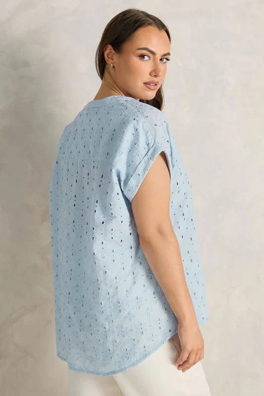 Blue Broderie Short Sleeve Shirt detail 3