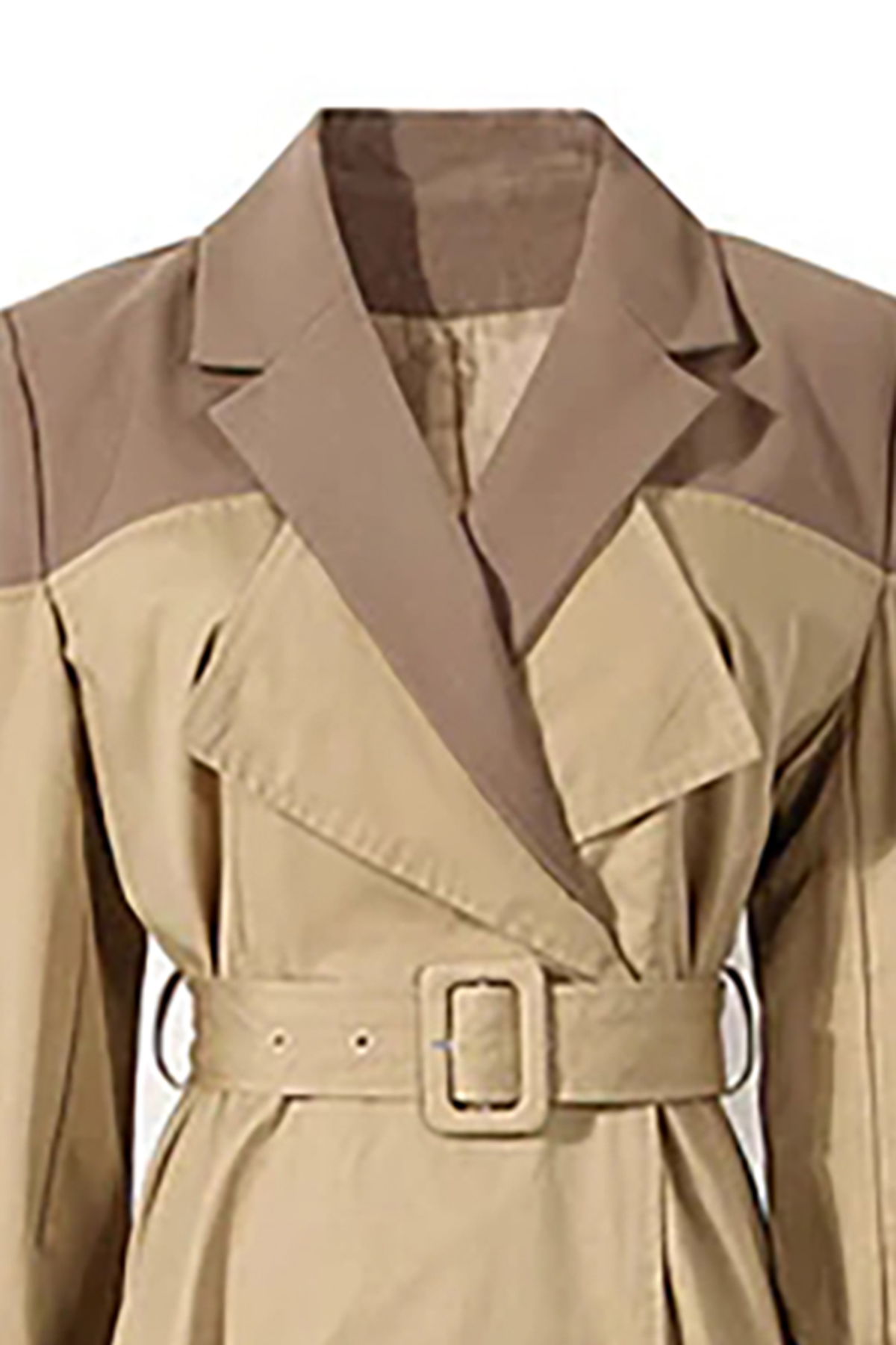 Deconstructed Hybrid Lapel Double Breasted Cinch Waist Belted Trench Coat