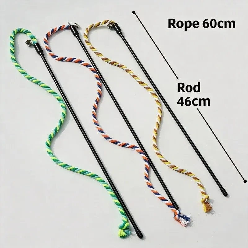 Cat Teaser Wand Cotton Rope Cat Toy Interactive Cat Play Toy Mainan Kucing