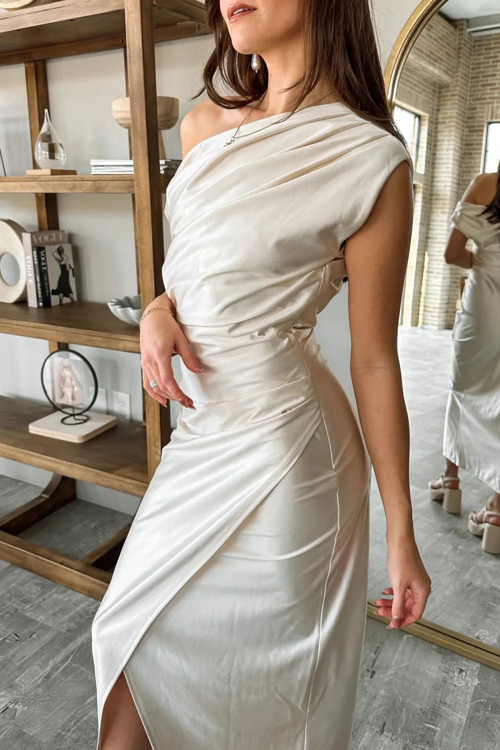 Ruched Overlap Slit Hem Dress
