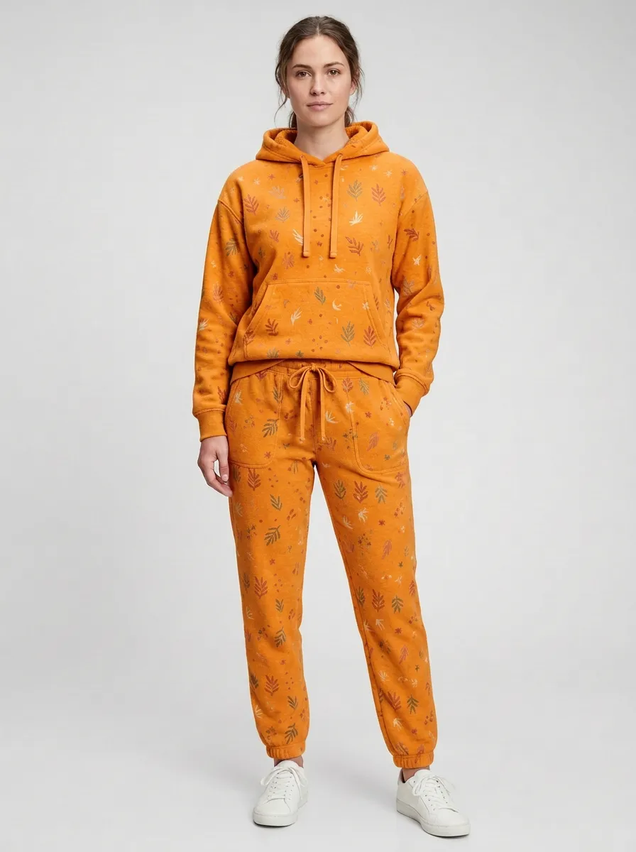 Women's Botanical Print Hoodie And Jogger Set