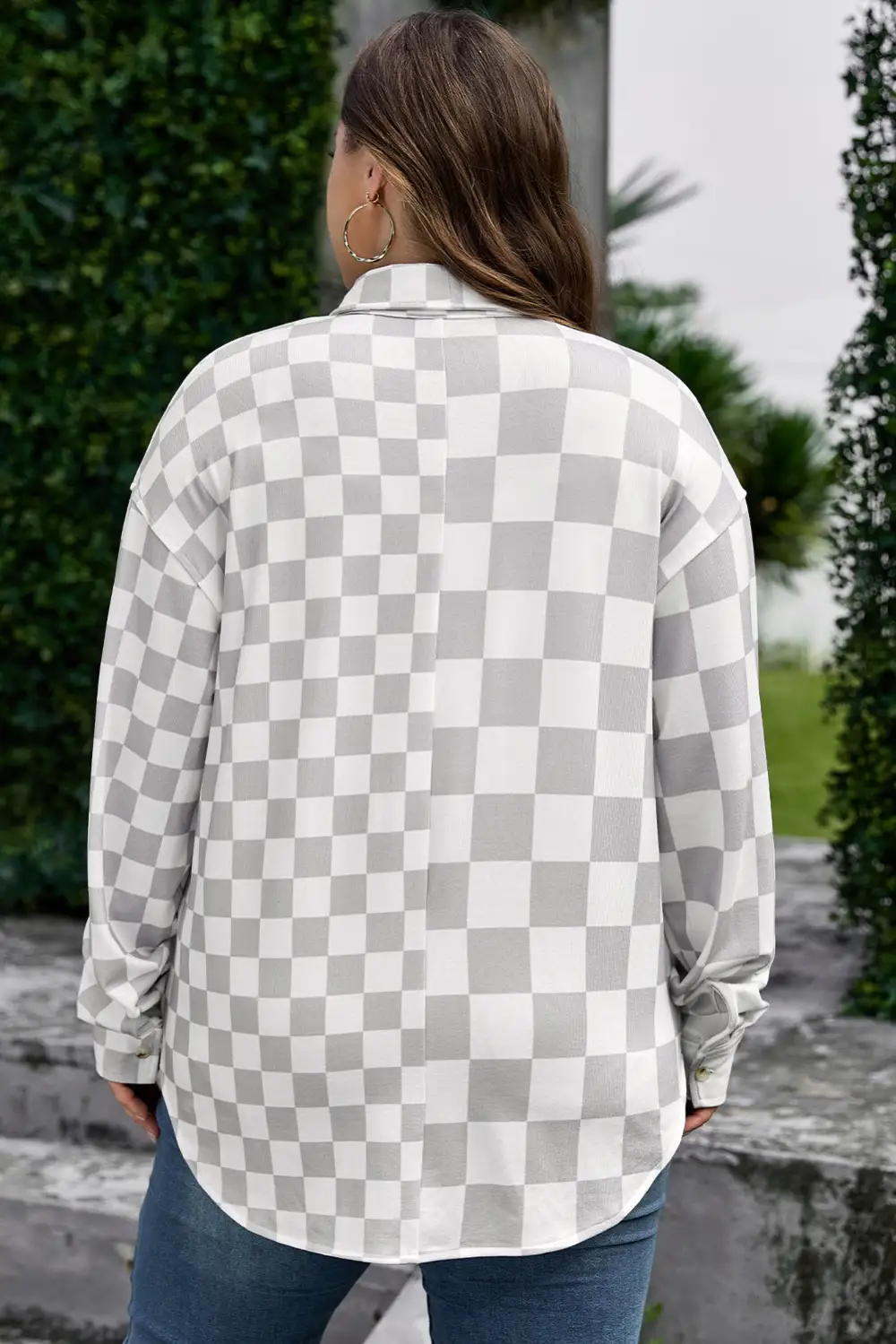 Khaki Plus Size Checkered Buttoned