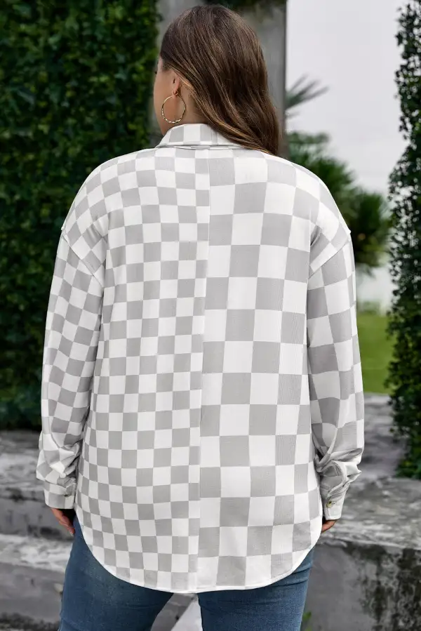 Khaki Plus Size Checkered Buttoned