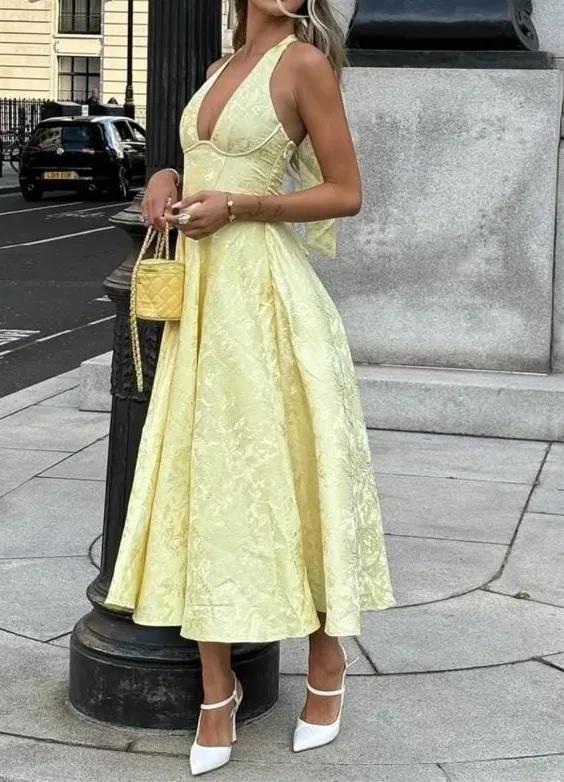 Embellished V-Neck Midi Dress