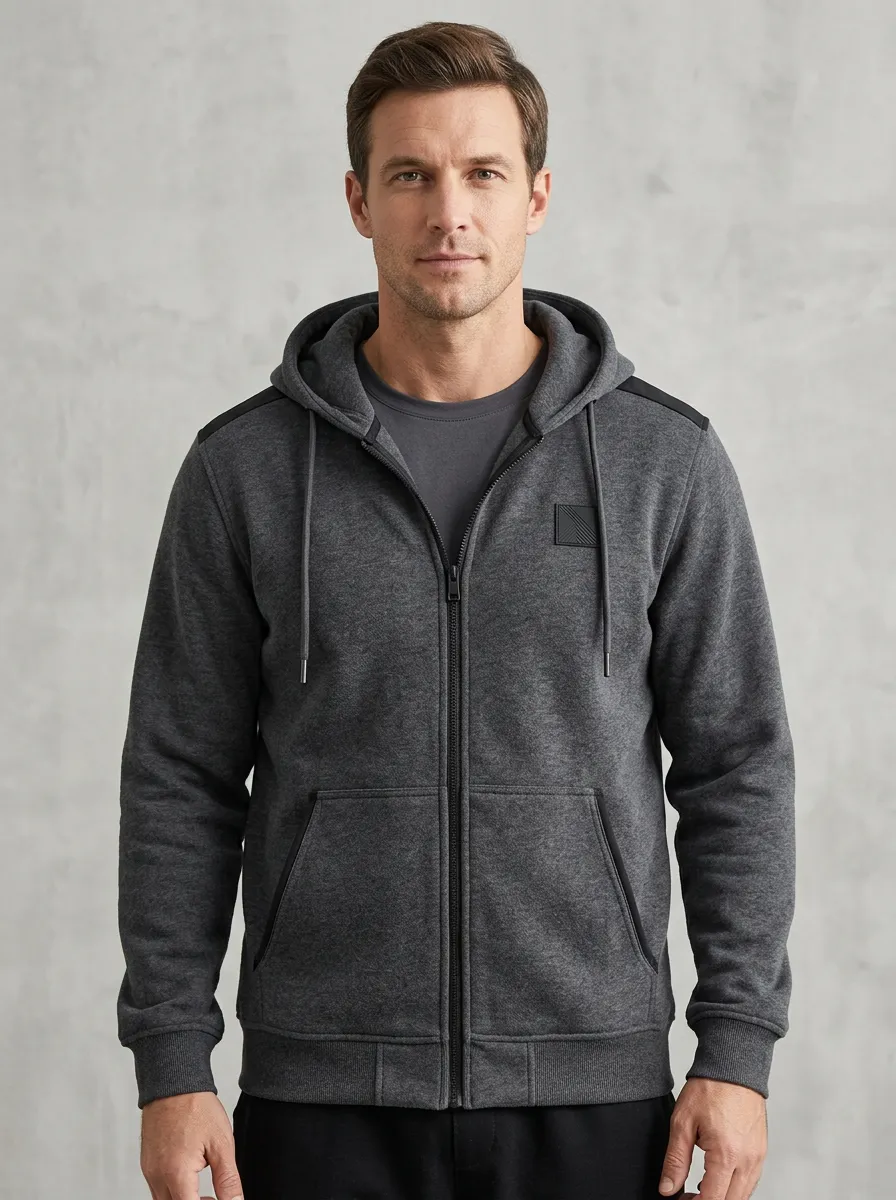 Men's Sport Inspired Hooded Zip-Up Sports Jacket