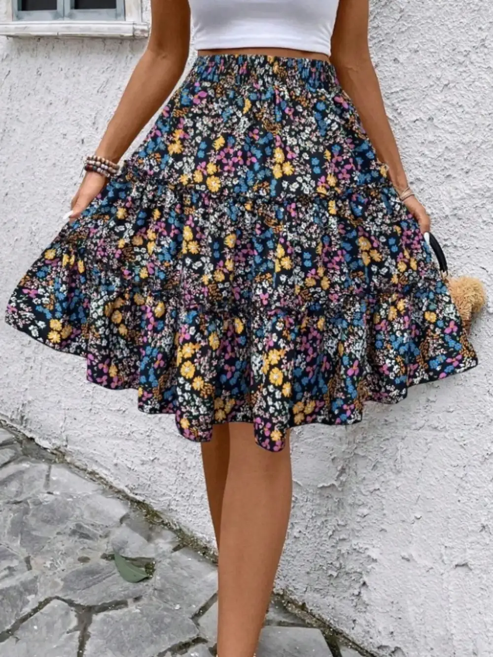 Everyday Floral Print Midi Skirt