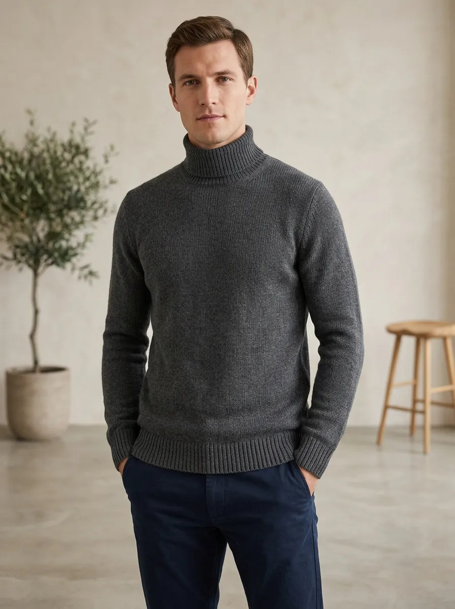 Men's Modern Texture Ribbed Knit Turtleneck Sweater