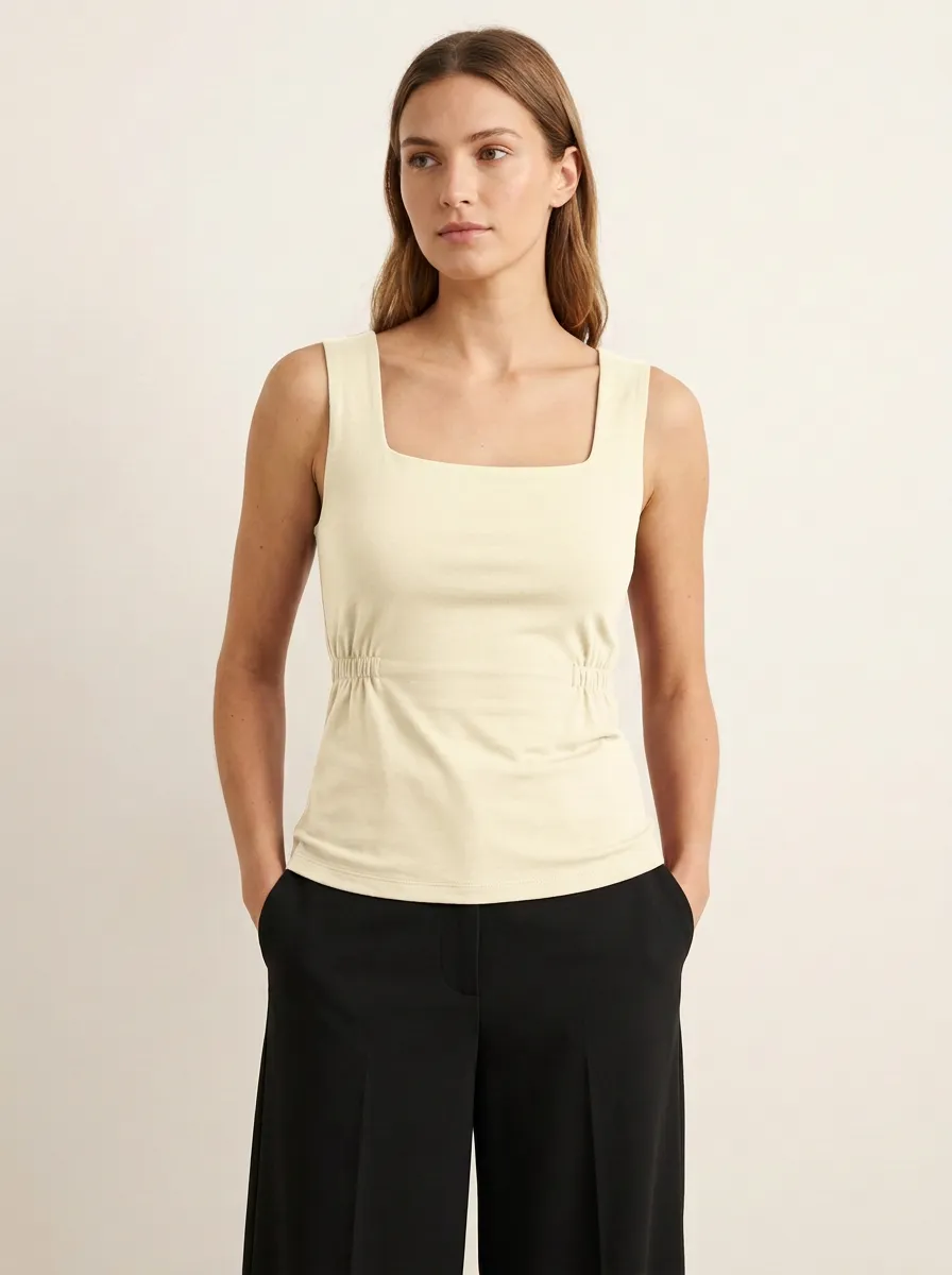 Fitted Square-Neck Waist-Ruched Ruched Tank Top