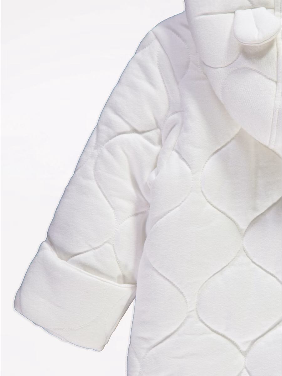 White Quilted Zip Fasten Pramsuit detail 3