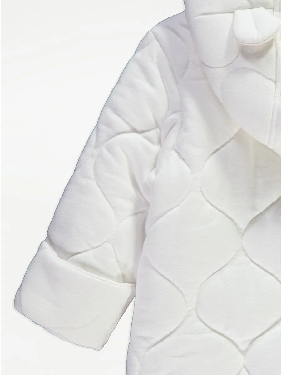 White Quilted Zip Fasten Pramsuit