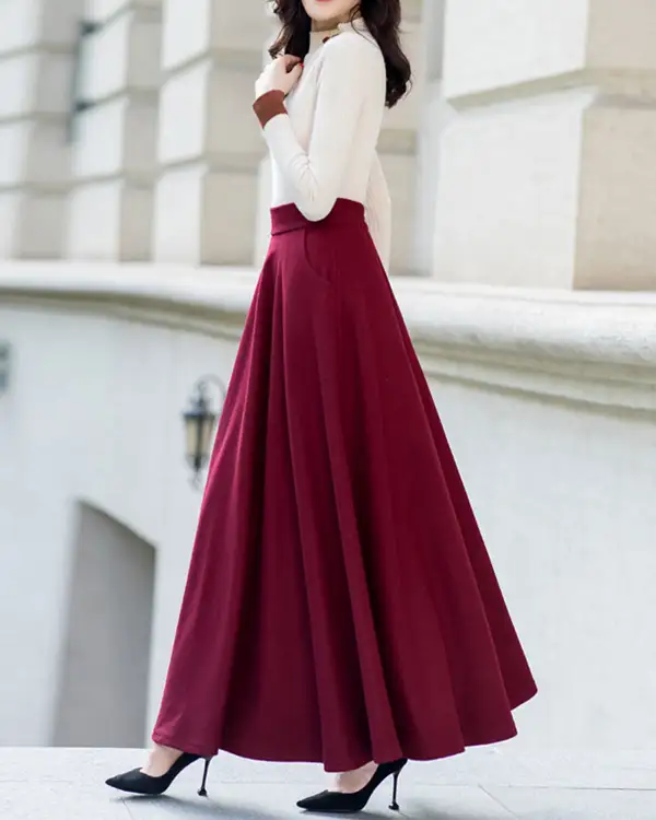 Pocketed Wool Maxi Skirt