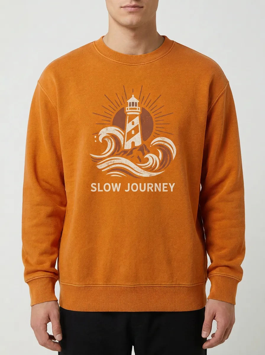 Men's Nautical Travel Lover Lighthouse Waves Printed Sweatshirt