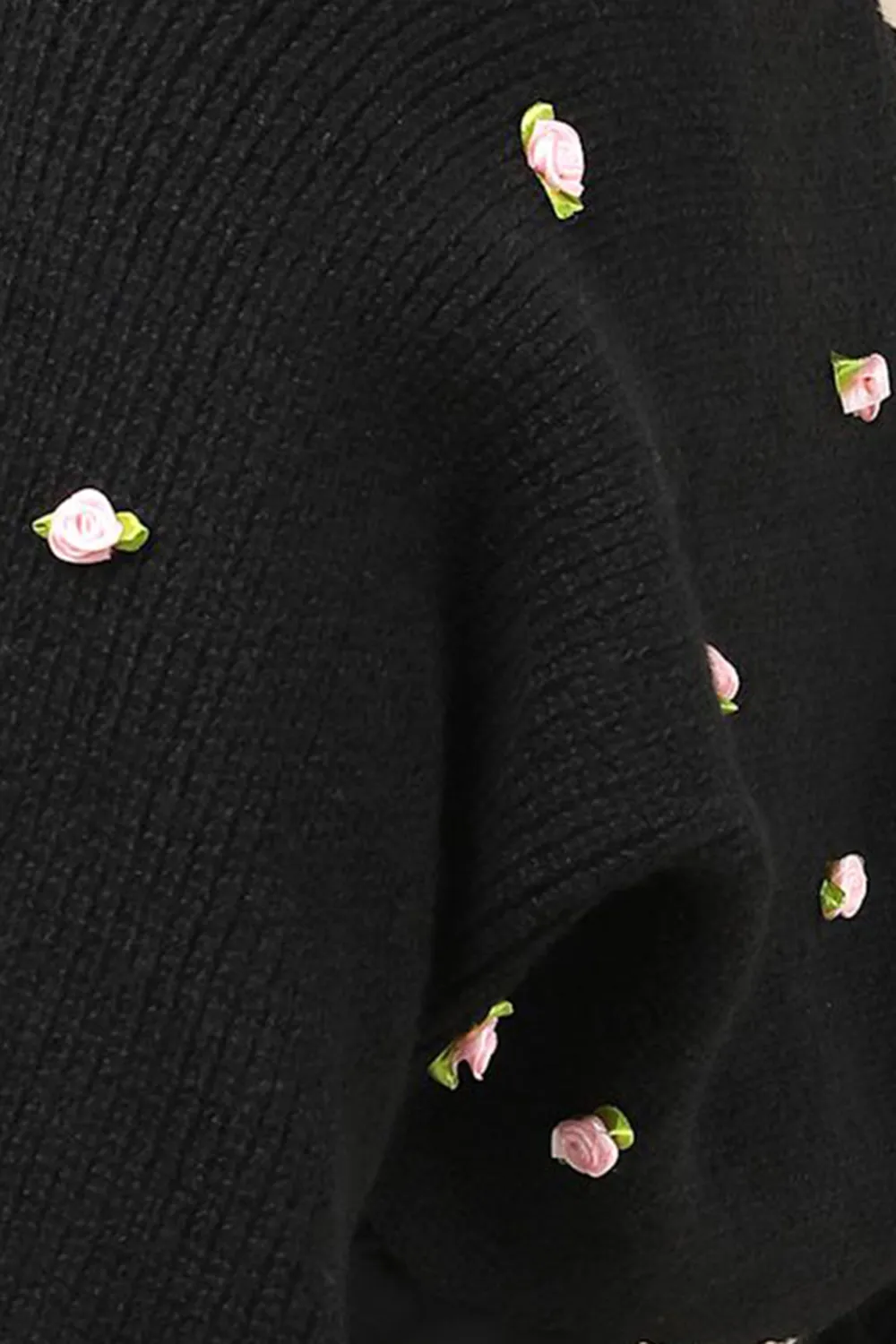Daily Black Rosette Knit Shrug Cardigan