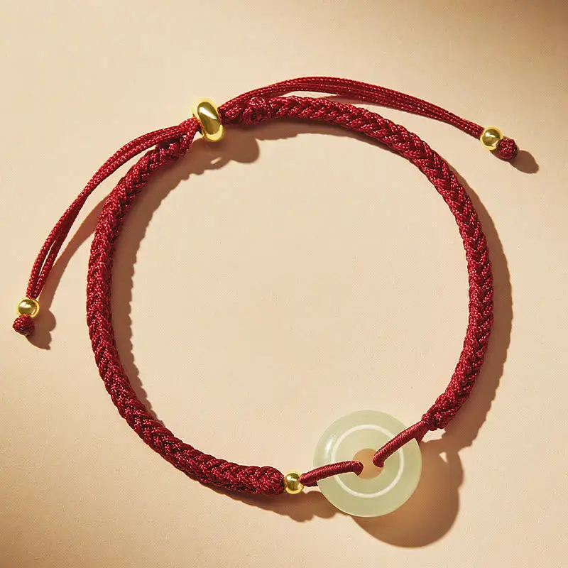 Natural Jade Buckle Character Braided Bracelet