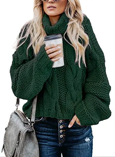 Womens Turtle Cowl Neck Solid Color Soft Comfy Cable Knit Pullover Sweaters S-2XL