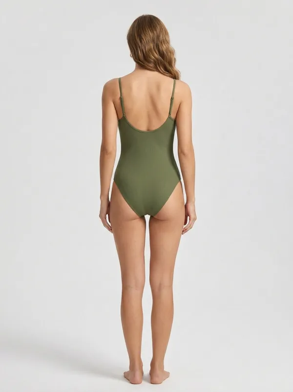 Women's Resort-Inspired Ring-Detail Cutout Ribbed One-Piece Swimsuit