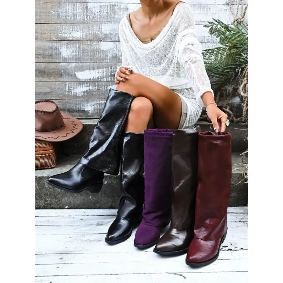 Point Toe Block Heels Boots