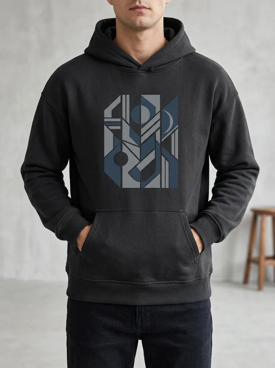 Men's Relaxed Abstract Geometric Art Print Hoodie