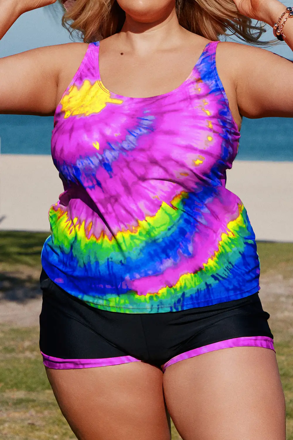 Swimwear Multicolor Tie Dye Plus Size Tankini Set