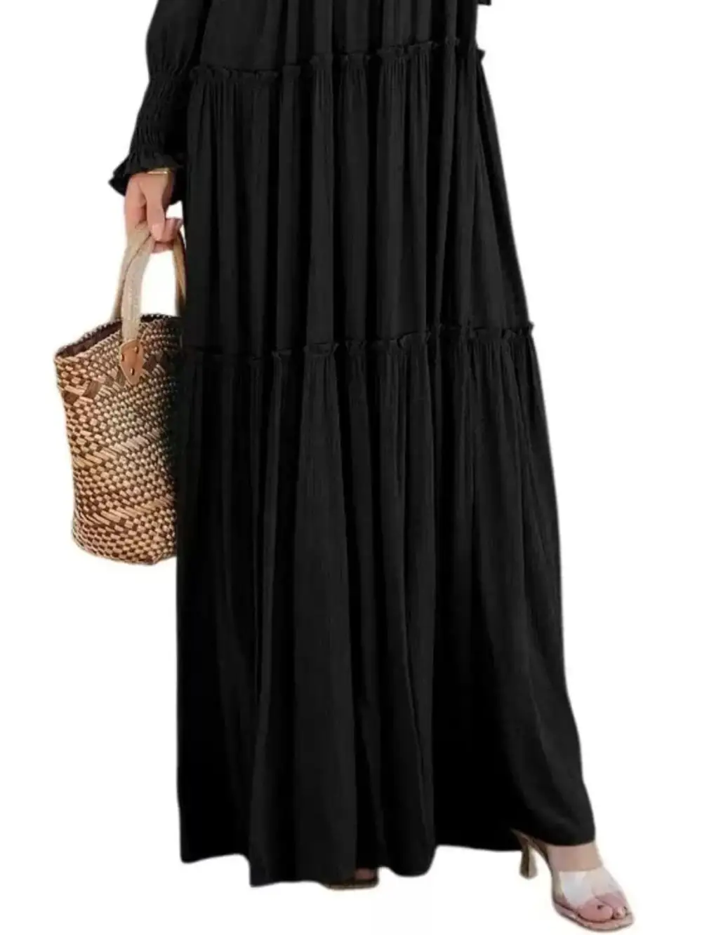 V Neck Tiered Long Sleeve Maxi Dress