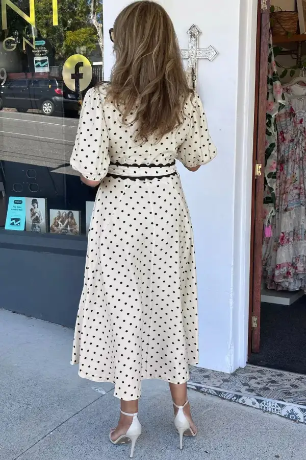 Polka Dot Short Sleeve Midi Dress