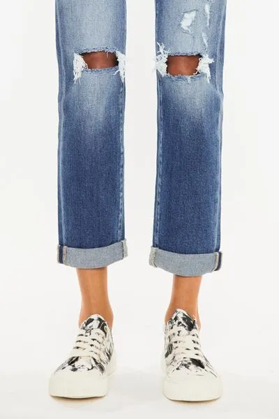 High Waist Distressed Hem Detail Cropped Denim Jeans