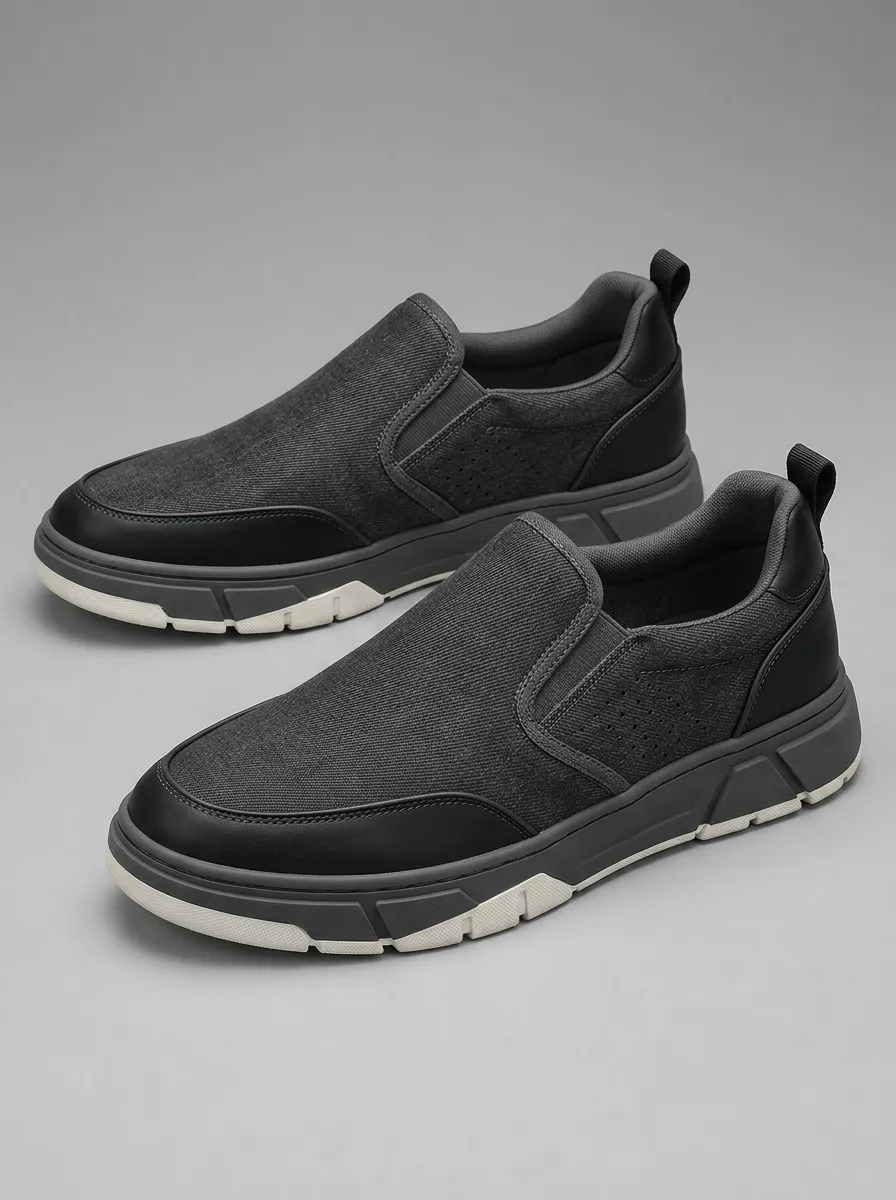 Men's Casual Minimalist Grey Canvas Leather Slip-on Shoes