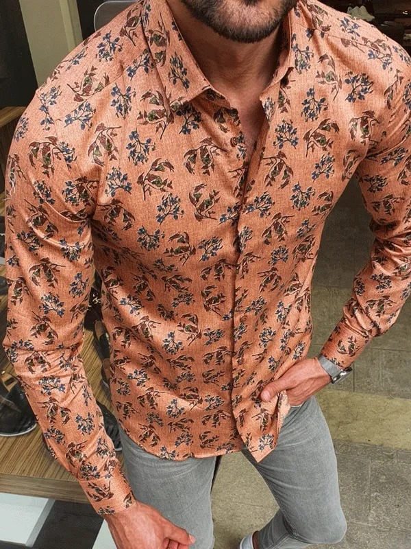 Modern Slim Fit Cotton Floral Print Casual Shirt