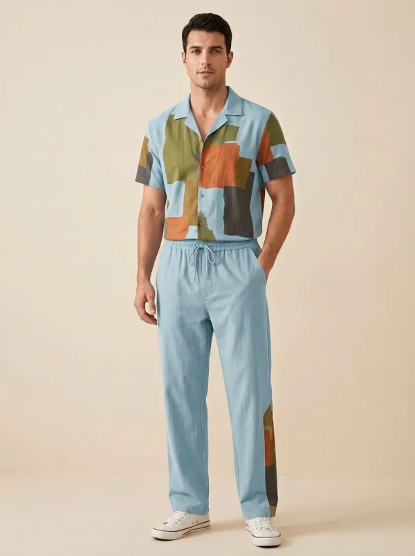 Men's Abstract Geometric Colorblock Printed Casual Set Everyday Design