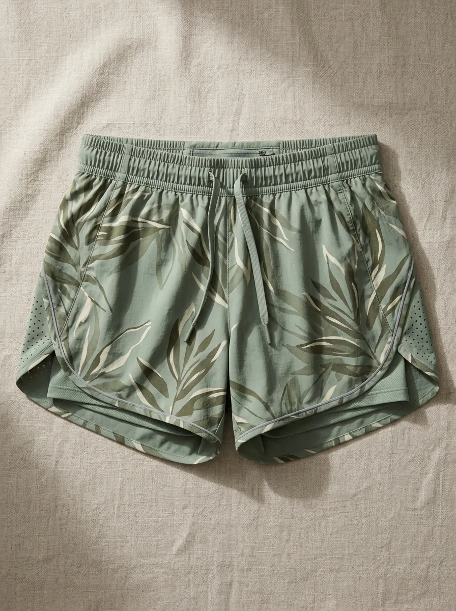 Women's Studio Athletic Tropical Leaf Printed Running Shorts