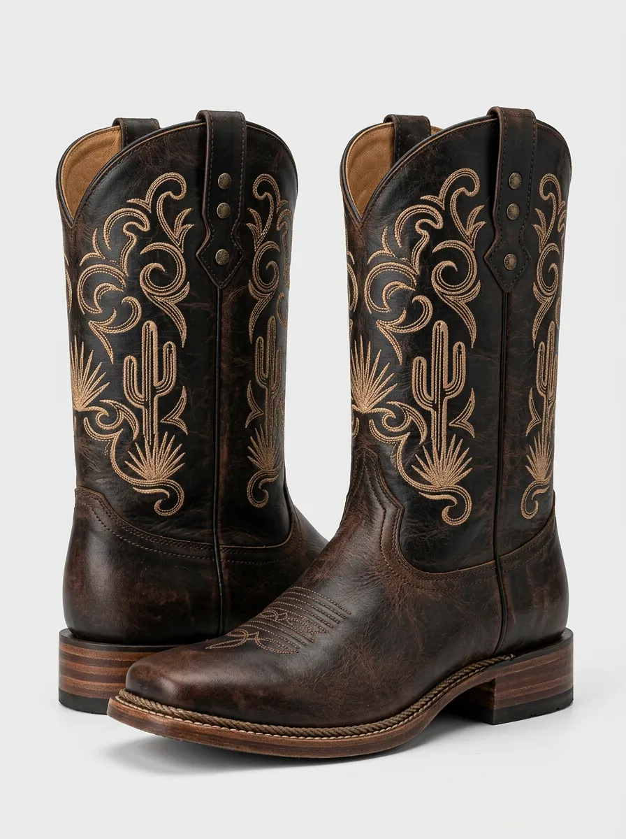 Trail Embroidered Cactus Utility-Look Western Boots