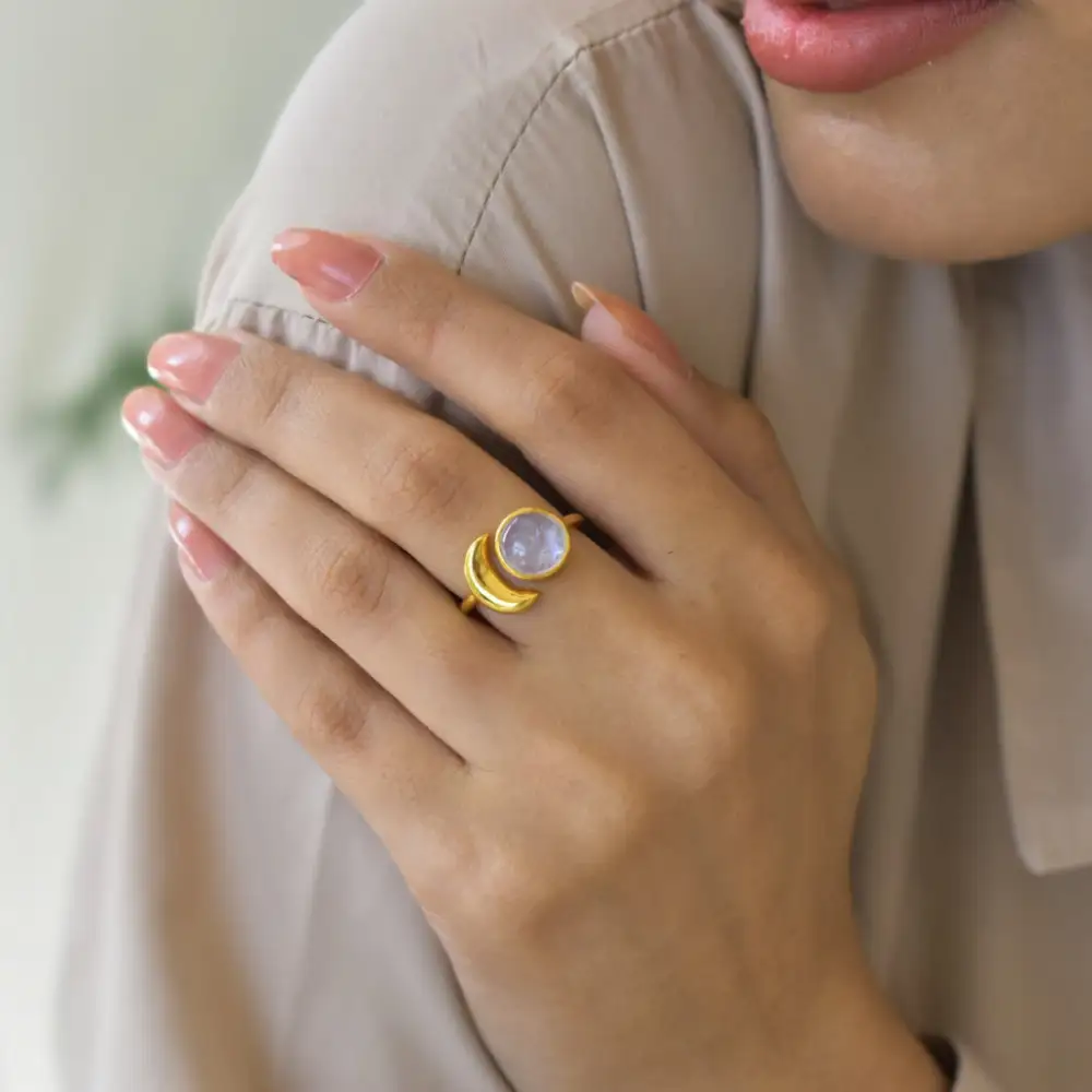 Crescent Moonstone Ring