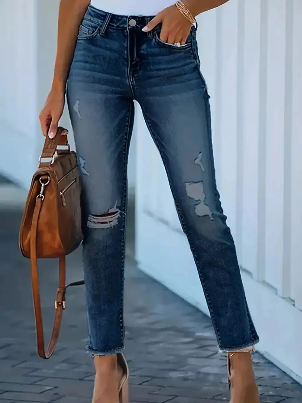 Everyday High Waist Skinny Distressed Denim Jeans