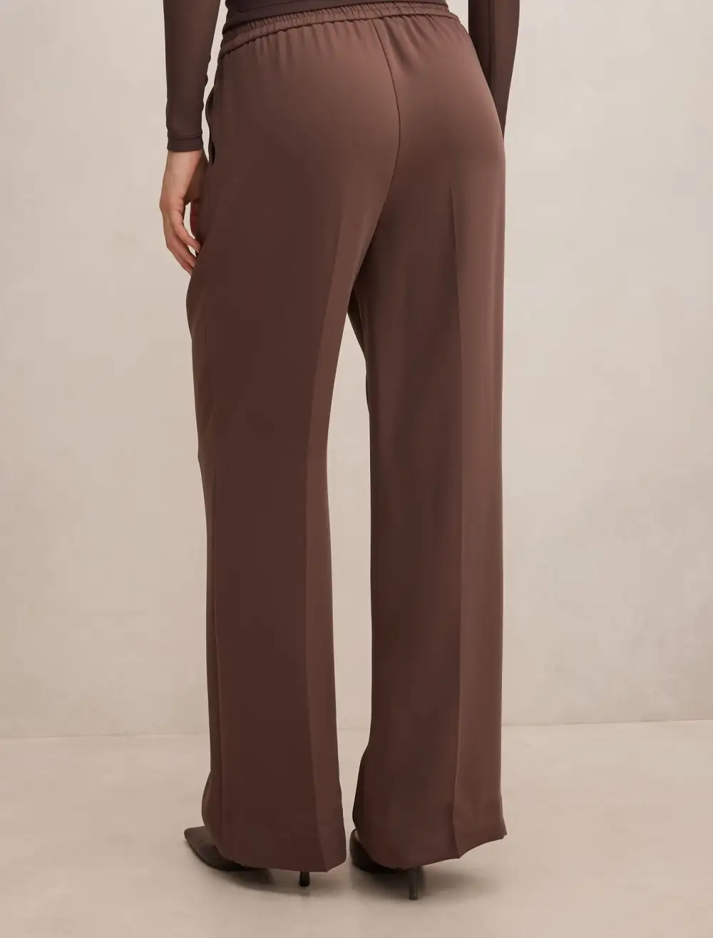 Dusty Brown Elastic Waist Wide Leg Pants