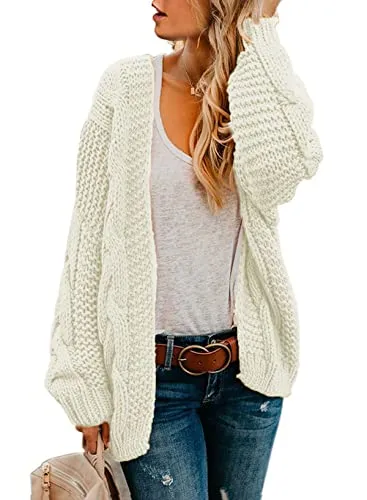 Womens Open Front Long Sleeve Chunky Knit Cardigan Sweaters Loose Outwear Coat