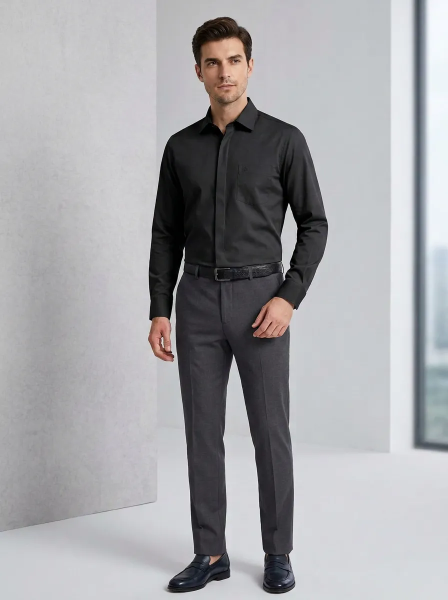 Men's Non-Iron Cotton Sage Green Embroidered Logo Dress Shirt