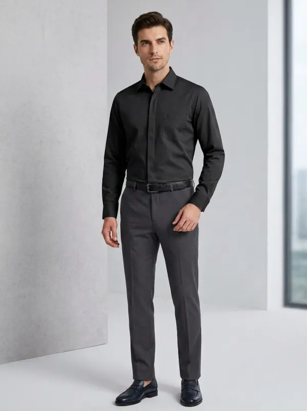 Men's Non-Iron Cotton Sage Green Embroidered Logo Dress Shirt