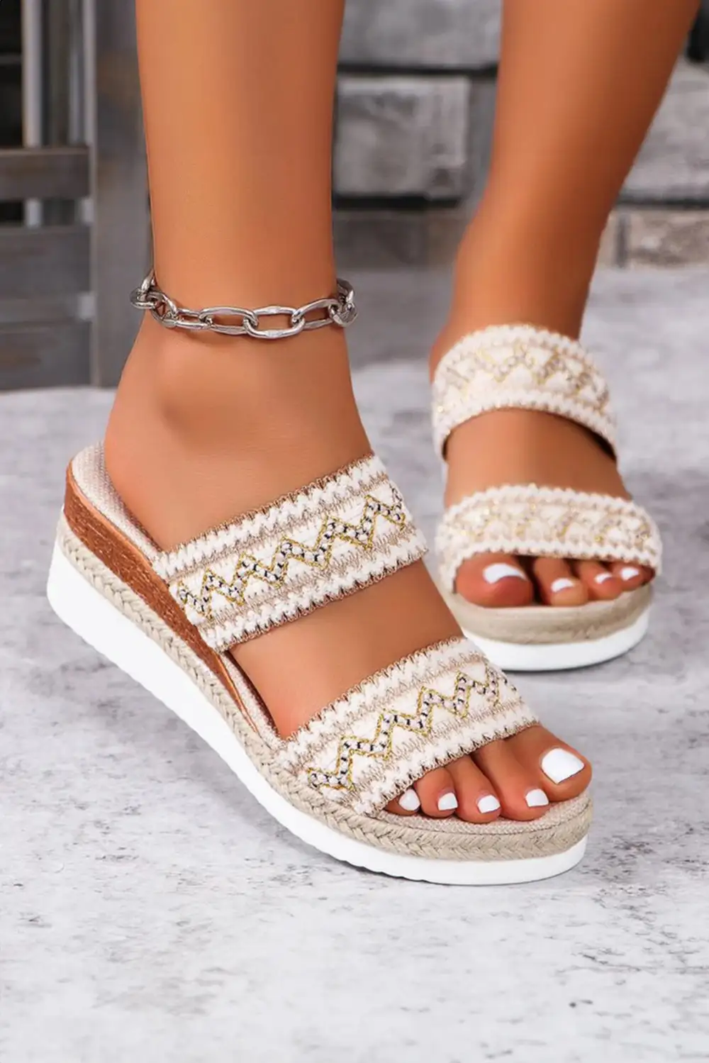 Crochet Double Strap Wedge Sandals