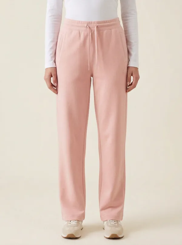 Women's Minimalist Leaf Logo Embroidered Solid Cream Sweatpants