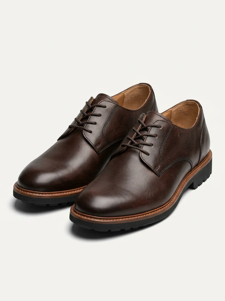Men's Lug-Sole Lace-Up Leather Polished-Finish Oxford Shoes