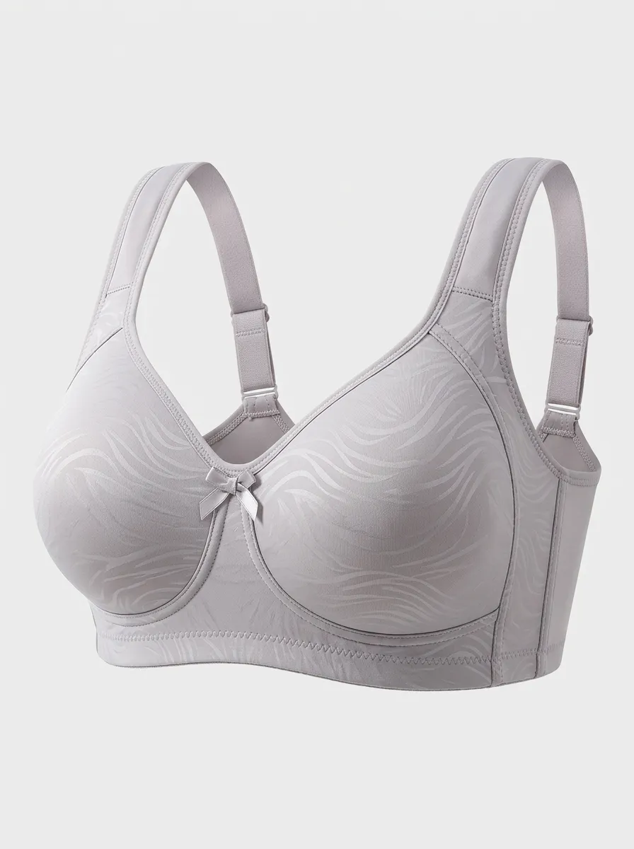 Women's Plus Size Light Grey Wave Full-Coverage Bow-Detail Wireless Bra