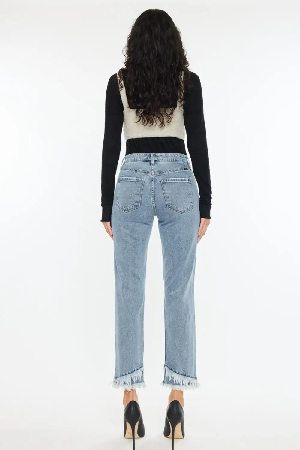 High-Rise Raw-Hem Washed Pocketed Straight Leg Jeans